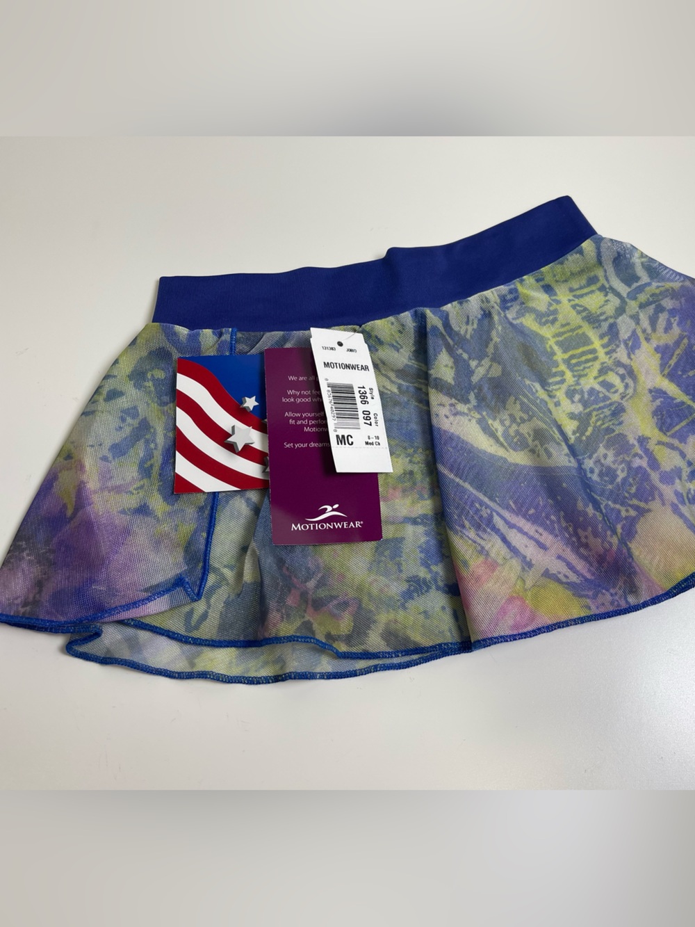 Motionwear Girls Blue Waistband Mesh Ballet skirt with Purple and Yellow medium